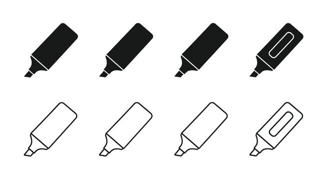 Black and white outline icons of various highlighters and markers
