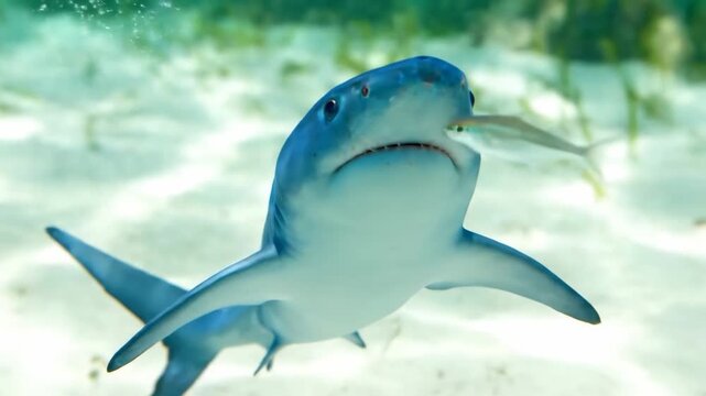 Cute blue shark funny animal.