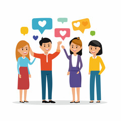 Obraz premium Diverse Group of Young Adults Sharing Social Media Notifications of Hearts and Likes Cheerful and Engaging Isolated