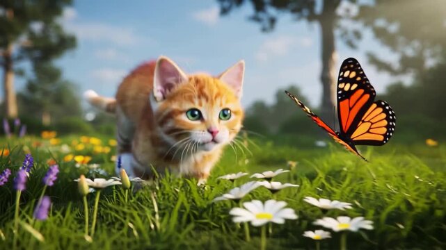 Cute funny cat in cartoon style.
