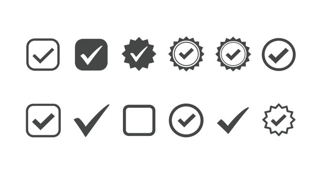 A collection of checkmark and circle icons depicting various states of selection and completion