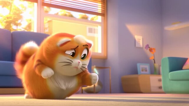 Cute funny cat in cartoon style.