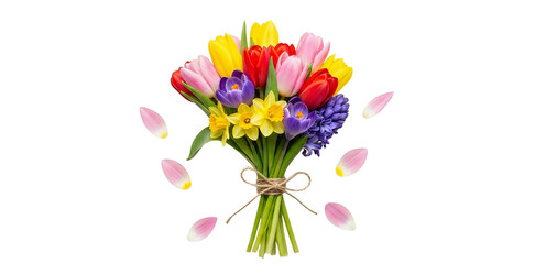Bouquet of colorful spring tulips in a vase
