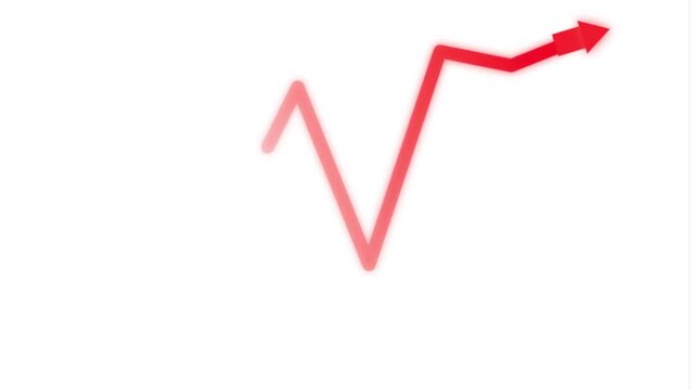 Animated Red Arrow Graph Showing Market Fluctuation and Growth. Financial Data Visualization for Business and Stock Trends on a White Background