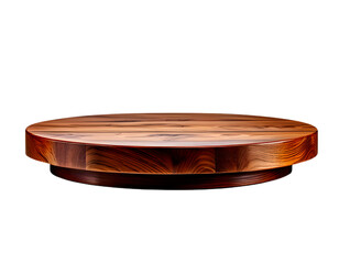 A polished round wooden table, cut out