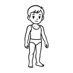 Dibujo sencillo con líneas de un niño de pie con ropa interior visto de frente  © teracreonte
