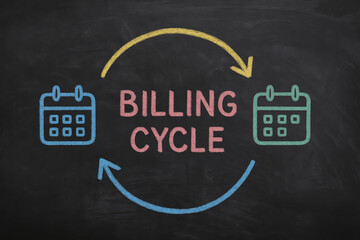 Chalkboard generic showing the billing cycle with calendar icons and circular arrows for planning payments.