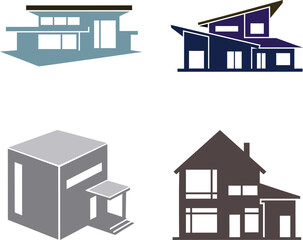 Modern Architecture House Icons Set for Real Estate and Residential Design Branding Isolated on White.