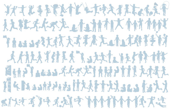 Hand-drawn children's silhouettes vector illustration set