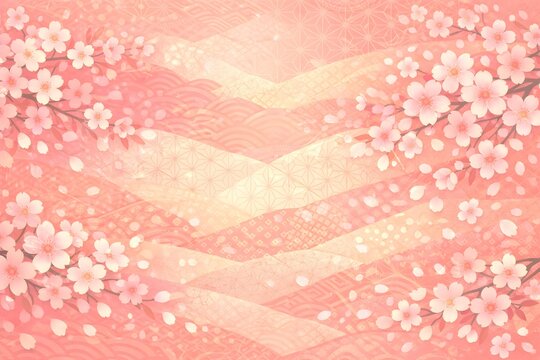 Luxurious Cherry Blossom Pattern with Traditional Japanese Geometric Textures