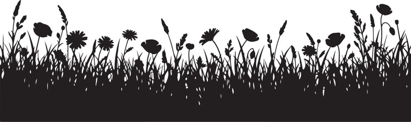 Floral Grass Border Silhouette Bundle