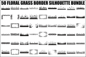 Floral Grass Border Silhouette Bundle