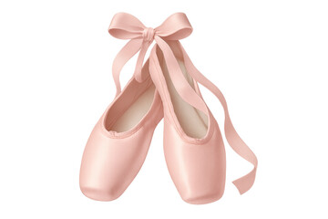 Pink satin ballet pointe shoes with ribbons