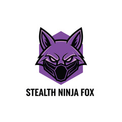 Purple fox head wearing a ninja mask for esports gaming mascot or security company branding, featuring the bold text STEALTH NINJA FOX