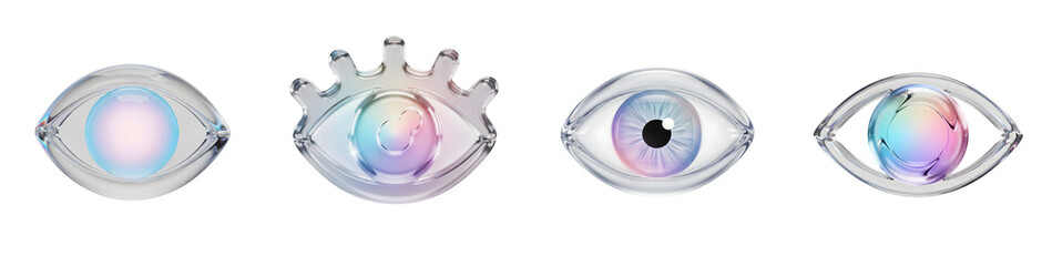 Fototapeta premium Modern 3D glass eyes with holographic irises isolated on a transparent background
