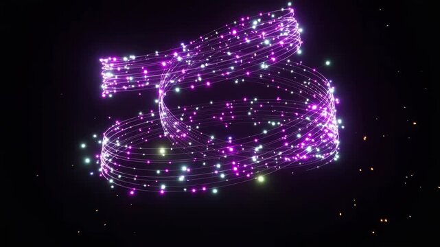 Rotating dynamic neon waves. Colored shiny sparks of spiral wave.