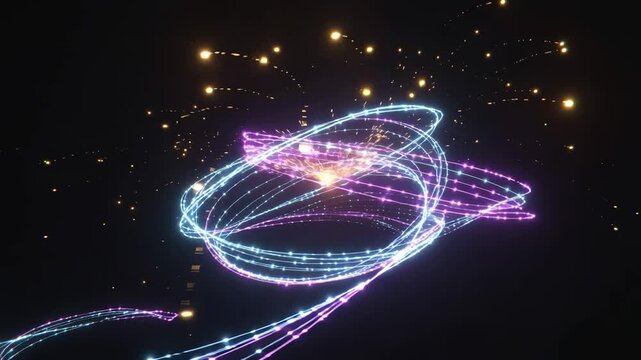 Rotating dynamic neon waves. Colored shiny sparks of spiral wave.