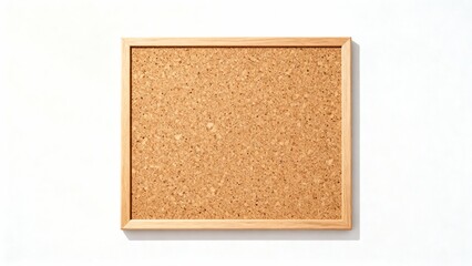 Blank Natural Cork Board with Wooden Frame on White Background for Notes and Visual Displays