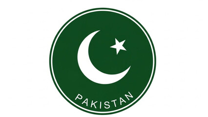 Pakistan Flag Icon with Crescent Moon and Star on Green Background