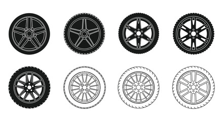 Collection of vehicle tires in various styles and shades displayed © ShapeCraft