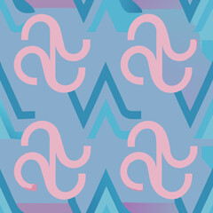 Fototapeta premium Abstract seamless vector pattern with pink and blue geometric shapes 
