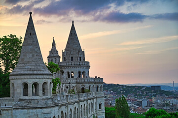 Fishermen's Bastion in the sunset, springtime, Budapest