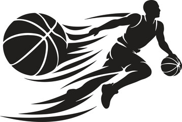 Fototapeta premium Basketball Player Dribbling with Speed Motion Silhouette, Dynamic Action Vector