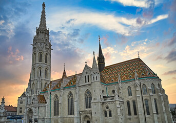 Obraz premium The Matthias church in sunset in Budapest Hungary