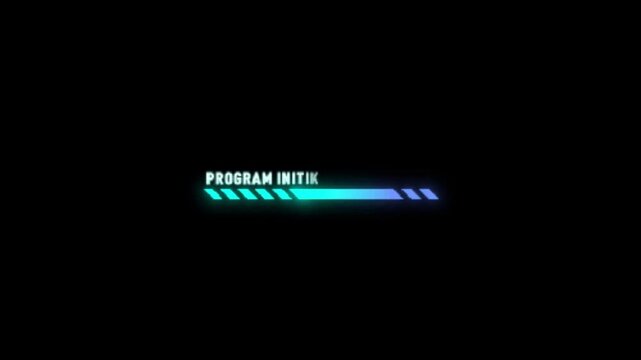 Digital Loading Bar Animation with Program Initializing Text, Futuristic Blue Neon Progress HUD Element on Black Background, Sci-Fi User Interface Motion Graphic