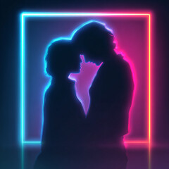 Neon Silhouette of Romantic Couple