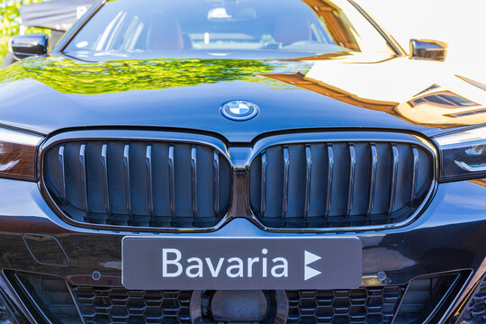 Close up view of BMW i4 electric car front grille during new model presentation event. Sweden.