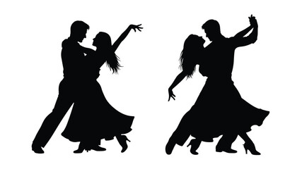 Obraz premium Two couples dancing captured in a dramatic black silhouette