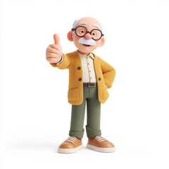 Friendly 3D Elderly Man Cartoon Character