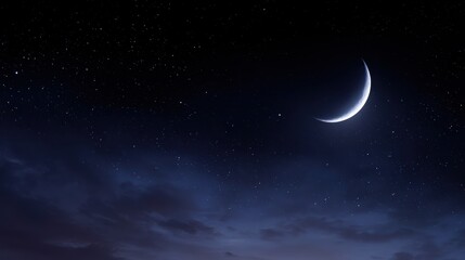 Night sky with crescent moon and stars, islamic holy month