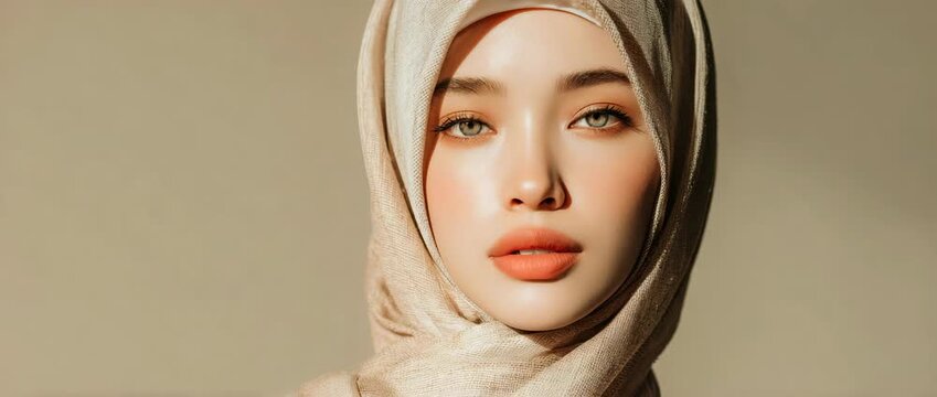Stunning Muslim Lady Face with Flawless Skin: Modest Fashion and Skincare Concept