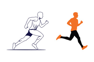 Fitness and Sport Silhouette Collection, Three Orange Poses of People Running and Sprinting