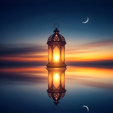 Ramadan and eid 2026 a glowing lantern in the night sky symbolizing spirituality and celebration