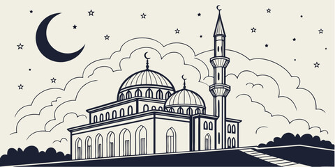 Shab-e-Qadr Islamic Night of Power Mosque Silhouette Vector