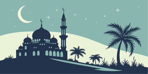 Shab-e-Qadr Islamic Night of Power Mosque Silhouette Vector
