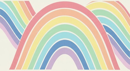 Obraz premium Colorful illustration of multiple pastel rainbow shapes on a white background