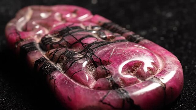 Intricately Carved Rhodonite Gemstone Pendant