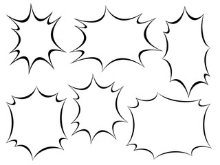 爆発吹き出しセット2（黒線白塗り）