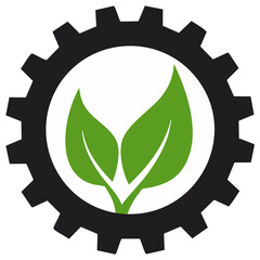 Eco Technology Vector Concept Gear Wheel With Green Leaves for Sustainable Industry Symbol
