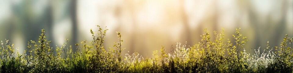 Fototapeta premium Blurred background of tall grass in sunlight during summer 