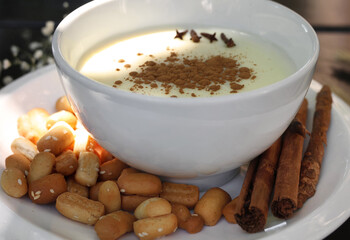 Warm Sahlab Mug with Cinnamon, Cloves and Traditional Kaak