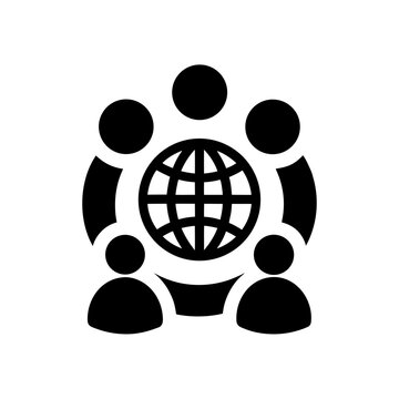 Global unity icon black silhouette world map hands together cooperation concept