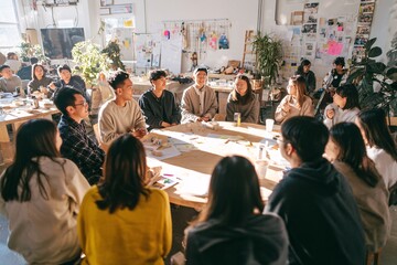 Obraz premium Diverse team collaborating in modern office space with creative atmosphere