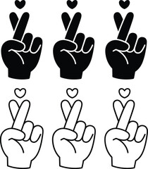 Obraz premium Hand gesture illustration showing peace sign with heart symbol, black and white icon set for love, friendship, positivity, emoji style design.