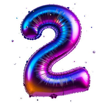Iridescent Blue and Pink Number 2 Balloon Decorated with Confetti for Celebrations