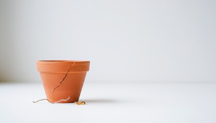 Cracked Terracotta Pot with Twig ? A Study in Imperfection and Natural Decay